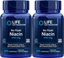 Life Extension No Flush Niacin 640 mg, 100 Capsules (Pack of 2)