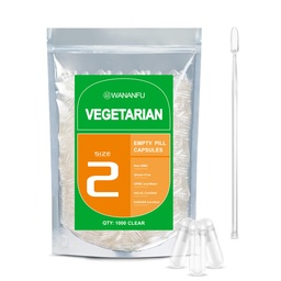 wananfu Size 2 Empty Capsules Vegetarian (500 Count) Bundle with 2 Micro Lab Spoons, Clear Fillable Veggie Pill Capsules Size 2 for Making Your Own Supplements