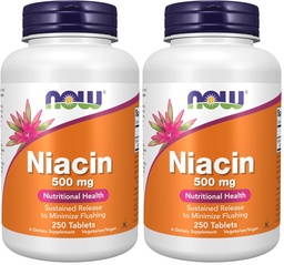 NOW Foods Supplements,Niacin (Vitamin B-3) 500 mg,Sustained Release,Nutritional Health,250 Tablets,(Pack of 2)