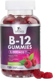 Vitamin B12 Energy Gummies - 3000 mcg per Serving Extra Strength B 12 Gummy for Metabolism, Immune Support - Chewable Dietary B-12 Supplements, Natural Caffeine Free Gummy, Berry Flavor - 120 Gummies