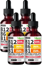 (4 Pack) Vitamin B12 and B6 Liquid Drops, B12 Sublingual Vitamin B Complex - B 12 Vitamin 5000mcg - B12 Methylcobalamin for Energy, Brain, and Heart Support with 27,200 mcg, Raspberry, 80 Servings