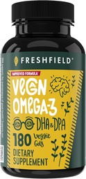 Freshfield Vegan Omega 3, Algae (Algal) Oil, Fish Oil Free Company, Third Party Tested, Carrageenan Free, DHA Supplement w/DPA, Plant Based Omega. Supports Heart, Brain, Joint Health. Lemon Scent
