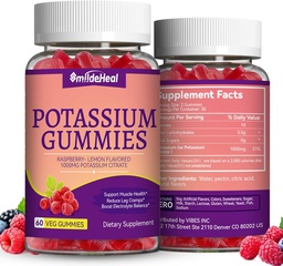 2 Pack Potassium Supplement Gummies 1000mg, Potassium Gummies for Adults, Support Leg Cramps & Muscle Health - Vegan, Non-GMO,120 Count