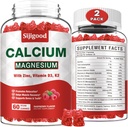 2 Pack Calcium Magnesium Zinc Gummies with Vitamin C D3 K2, Calcium Gummies for Bone, Muscle, Calm & Zzz Support, High Absorption Formula with Magnesium Zinc Potassium, Raspberry Flavored 120 Cts