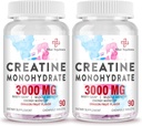 3000 MG Creatine Monohydrate for Women & Men, Creatine Pills with BCAA & Hydrolyzed Collagen Creatine Chews Tablets for Performance & Recovery, Strength, Dragon Fruit Flavor, 180 Tablets
