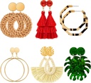 Ponpon 6-18 Pairs Earrings for Women, Lightweight Summer Earrings Straw Earrings Fashion Geometric Statement Hoop Dangle Drop Earrings for Women