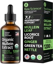 Organic Mullein Drops for Lungs - Respiratory Support & Mucus Relief - Lung Detox for Smokers: Mullein Leaf Extract, Licorice, Ginger, Oregano & Nettle Leaf, Thyme - Lung Cleanse Herbal Extract, 2oz