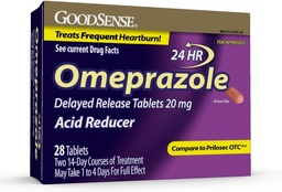 GoodSense Omeprazole Delayed Release Tablets 20 mg, Stomach Acid Reducer for Frequent Heartburn Treatment, 28 Count