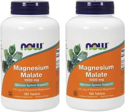 NOW Magnesium Malate 1000mg, 180 Tablets (Pack of 2)