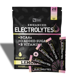 Enhanced Electrolyte Powder Stick Packs (Lemon Berry | 20 Packets) w/ 0 Sugar +BCAAs +B-Vitamins Electrolyte Supplement w Potassium Zinc & Magnesium for Hydration - Keto Electrolytes