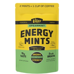Viter Energy 40mg Caffeine Mints - Sugar Free, B Vitamins, Vegan, Boosts Fast Energized Alert Focus, Caffeinated Nootropic Supplement Pills (Spearmint Flavor, 8oz, Bulk Bag)