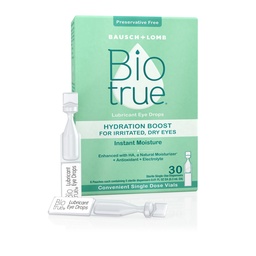 Biotrue Hydration Boost Preservative-Free Eye Drops, 30 Single Use Vials | Single-use vials, contact lens friendly, lubricates, relieves irritation, preservative-free, 30 count