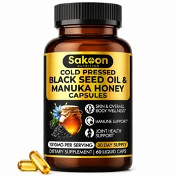 Black Seed Oil Capsules - With New Zealand Manuka Honey, Cold Pressed Turkish Nigella Sativa Oil, 2% Thymoquinone, Immune & Digestive Support, Made in USA, 60 Count, 1010mg per serving