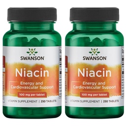 Swanson Niacin (Vitamin B3) - Vitamin Supplement Supporting Heart Health and Carbohydrate Metabolism - Promotes Natural Energy Production - (250 Tablets, 100mg NE Each) (2 Pack)