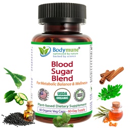 Bodymune Blood Sugar Blend – Organic Blood Sugar Support Supplement – with Bitter Melon Capsules, Moringa, & Black Seed Oil – 66 Capsules – USDA Organic, Vegan, Non-GMO