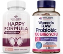Wholesome Wellness Happy Formula Natural Formula Relief Supplement + Dr. Formulated Raw Probiotics for Women 100 Billion CFUs Bundle